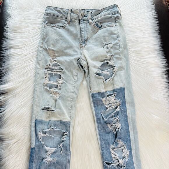 American Eagle Distressed Patchwork Hi Rise Jeggings - Picture 2 of 7